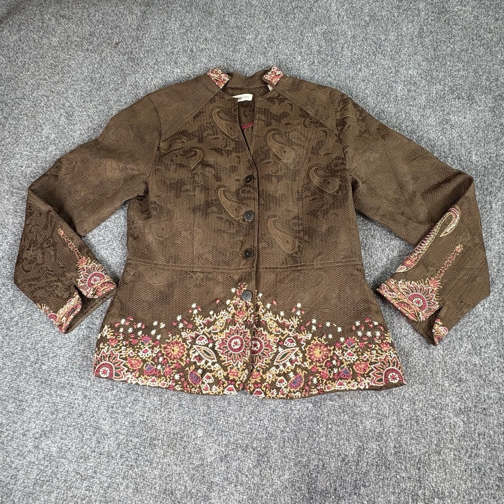Coldwater Creek Jacket 8P Brown Y2K Embroidered Boho Paisley Festival Cottage